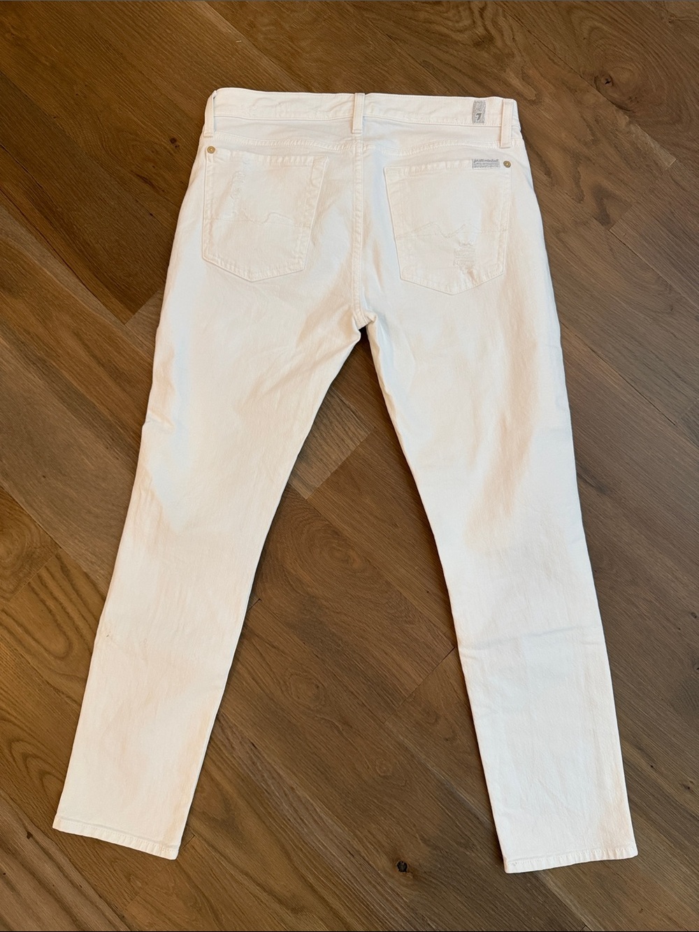 7 For All Mankind White Denim Slim Straight Jeans